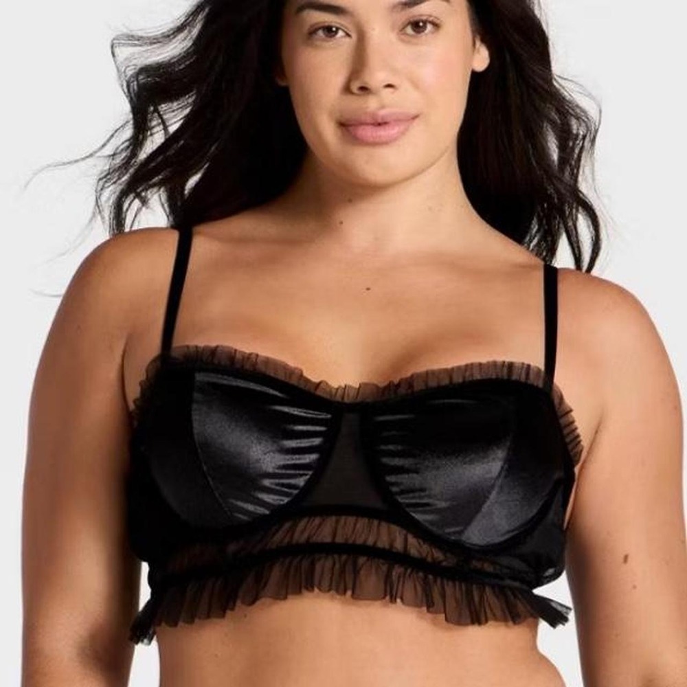 Auden Women's Black Velvet & Mesh Pleated Lingerie Bra